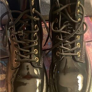Black Patent Leather Lace-Up Boots
